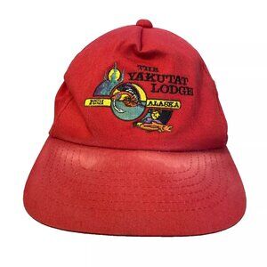 PCT The Yakutat Lodge Fish Alaska Snapback Red Hat Cap STAINED